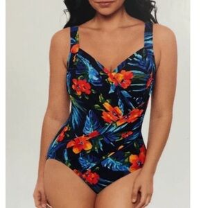 Miradonna by Miraclesuit Women’s One-Piece Tropical Floral Swimsuit Size 14 NEW